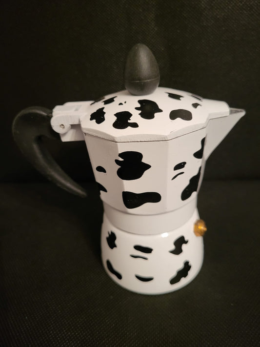 Cafetera de aluminio con decoracion de vaca 1 taza